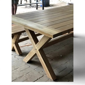 High Quality Sustainable Teak Wood Outdoor Restaurant <b>Dining</b> <b>Table</b> Set Waterproof Garden Furniture with X-Base Bench for Project - Product Image 5