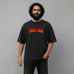 เสื้อยืดโอเวอร์ไซส์แฟชั่นใหม่สำหรับผู้ชาย พิมพ์โลโก้ตามสั่ง คอกลม แขนสั้น ผ้าฝ้าย 100% ไซส์พลัส สไตล์ฮิปฮอป - Product Image 4
