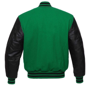 Vestes de baseball pour hommes Napoleon en laine noire avec manches en cuir véritable noir, style universitaire, vente en gros - Product Image 4