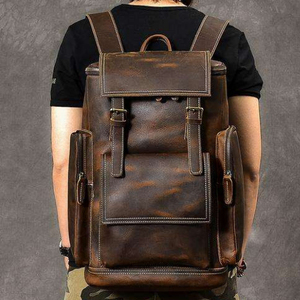 Vintage Leather Travel <b>Backpack</b> Adjustable Strap Durable Zipper Hasp Closure Unisex 36-<b>55L</b> Capacity - Product Image 2