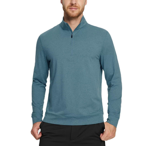 Sudadera de punto transpirable para hombre con cremallera de un cuarto, cuello alto, color liso, manga larga, estilo casual para otoño - Product Image 4