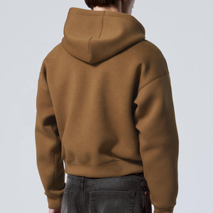 Men's Slim Fit Heavyweight 100% Cotton Woven <b>Zip</b> Hoodie Cropped Length Custom Logo Option Autumn Season - Product Image 3