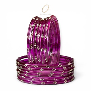 Juego de Brazaletes de Cristal con Gotas de Lluvia en Color Magenta Real y Púrpura Kashmiri, con Piedras de Cristal, para Mujer, Joyería India de Moda, Precio al por Mayor - Product Image 3