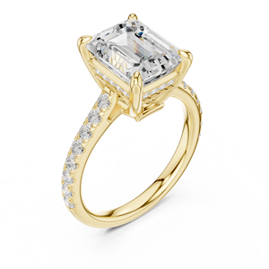 Anillos Clásicos de Compromiso, Boda y Aniversario con Banda Pavé, Diamante Cultivado en Laboratorio de Corte Esmeralda de 4 CT, Color E, VS1, Anillo de Oro Sólido de 14K - Product Image 5