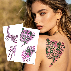 Pegatina de tatuaje estética con estampado de <span class=keywords><strong>leopardo</strong></span> y guepardo, purpurina morada, calavera, araña, mariposa, estilo Y2K, calcomanía artística para cuerpo y rostro para <span class=keywords><strong>mujer</strong></span> - Product Image 6
