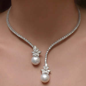 Collier élégant en argent sterling 925 avec perles pour femme, chaîne tendance, brillant, minimaliste, bijoux de mariage, cadeau fait main - Product Image 6