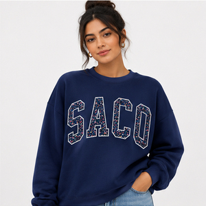 Sudadera Rosa Oversize con Cuello Redondo y Estampado de Letras 'Saco', de Forro Polar, Manga Regular, Unisex, para Otoño, Estilo Casual - Product Image 2