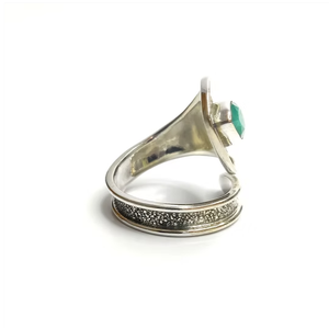 Elegant Classic <b>Emerald</b> 925 <b>Silver</b> Adjustable <b>Ring</b> Dainty Teardrop Stone Trendy Textured Design Band Wedding Party Wear - Product Image 3