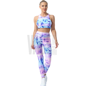 <b>Women</b> Yoga Set Tie Dye Seamless Sports Bra High Waist <b>Leggings</b> 2 Piece Workout Gym Fitness Activewear Full Length Gradient Color - Product Image 2