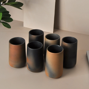 Ensemble de 6 verres/gobelets en terre cuite écologiques classiques bicolores - Collection de bouteilles pour la maison et le bureau - Product Image 2