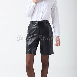 Breathable Design Low MOQ Fully Customized <b>Leather</b> <b>Short</b> Professionally Manufactured Women Biker <b>Short</b> Solid Color Plain Dyed - Product Image 4