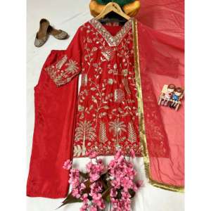 Conjunto de Traje de Fiesta de Diseñador Talla XL con Bordado de Zari y Lentejuelas - Product Image 1