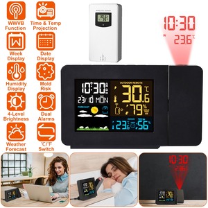 Sveglia intelligente a proiezione atomica orologio radiocomando funzione WWVB Dual allarmi Snooze umidità della temperatura Wireless esterna - Product Image 6