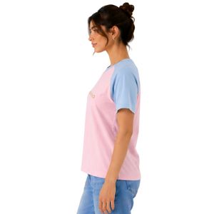 Camiseta Raglán Rosa y Azul Cielo para Mujer, con Logotipo Personalizado, Cuello Redondo, Manga Corta, Poliéster y Algodón, Informal, Verano, OEM, ODM - Product Image 3