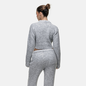 Suéter corto de punto con cuello alto gris para mujer, top informal de manga larga para otoño - Product Image 2