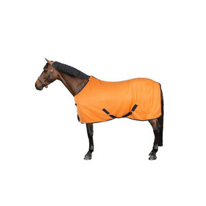 Couverture de cheval en nylon orange avec garniture et sangles réglables pour une protection par tous les temps - Product Image 1