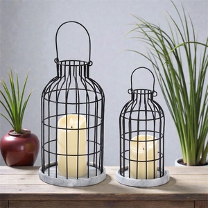 Black Iron Wire <b>Candle</b> <b>Lanterns</b> Modern Design Durable Metal Holder Home Decoration - Product Image 4