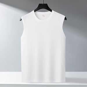 Camiseta sin mangas informal para hombre, cuello redondo, color sólido, tejido de algodón, cuello redondo, básica - Product Image 4