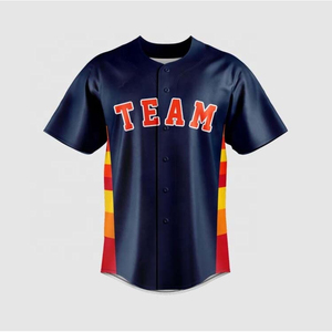 Maillot de baseball personnalisé bleu marine avec nom de l'équipe, bandes latérales rouges et jaunes, uniforme de softball couleur unie - Product Image 1