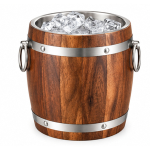 Seau à glace isotherme en acier inoxydable à double paroi avec poignées, refroidisseur à vin et à bière en bois pour bar à domicile - Product Image 1