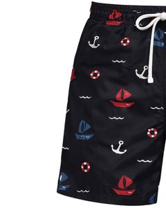 Shorts de bain personnalisés pour hommes à imprimé nautique, séchage rapide, taille élastique avec cordon de serrage, maillot de bain d'été, logo personnalisé, fournisseur OEM - Product Image 3