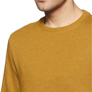 เสื้อสเวตเชิ้ตคอกลมสีเหลืองมัสตาร์ดสำหรับผู้ชาย ทรงปกติ ผ้าถักเนื้อฝ้าย แขนยาว สไตล์ลำลอง สีพื้น ใส่ได้ในฤดูใบไม้ร่วง - Product Image 5