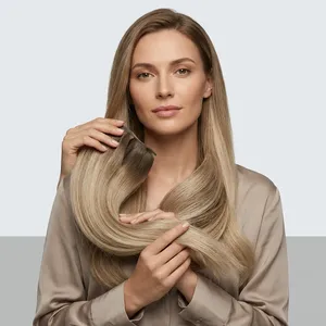 Peluca de Cabello Humano Rubio Ceniza Ombre Largo, Base de Seda con Cutícula Completa, 100% Densidad, Estilo One Direction - Product Image 2