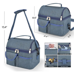 Heat Sealed Freezer Pack Lunch Bag Insulated Marine Thermal <b>Cooler</b> Bag Two Compartments with Tableware Holder - Product Image 2