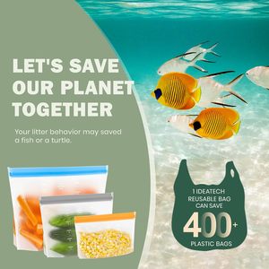 ถุงรีไซเคิล ใช้ซ้ำได้ ปลอดภัยสำหรับเครื่องล้างจาน ปราศจากสาร BPA ถุงแช่แข็งขนาดแกลลอน ใช้ซ้ำได้ ถุงเก็บอาหารแบบตั้งได้ ป้องกันการรั่วซึม สำหรับหมักเนื้อ - Product Image 3