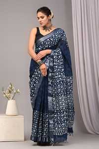 Sari de Algodón y Lino Premium con Estampado Artesanal para Mujer – Prenda Étnica India Tradicional, Suave y Transpirable - Product Image 3