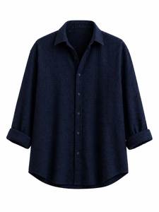 Men's Solid Textured Button <b>Down</b> Shirt Long Sleeve Blazer Turn-<b>Down</b> Collar Linen Woven Custom Logo Top - Product Image 3