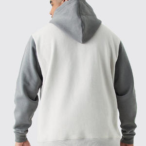 Sweat-shirt à capuche zippé pour homme, grande taille, épaules tombantes, couleur gris et blanc, 100% coton molletonné, chaud pour l'hiver, de haute qualité - Product Image 3