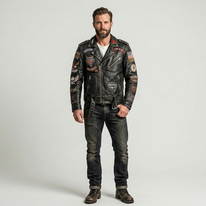 European and American Men's PU <b>Jacket</b> for Men Teenagers Standing Collar <b>Punk</b> Leather <b>Jacket</b> for Men - Product Image 1
