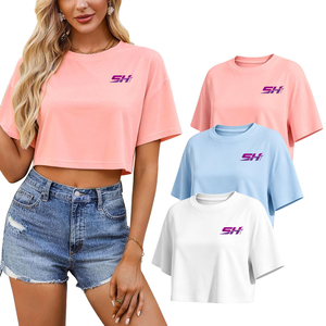 Camiseta Corta para Mujer, Algodón Premium, Cuello Redondo Informal, Manga Corta, Suave y Ligera, Camiseta de Moda, Ropa Informal, Precio Bajo - Product Image 1