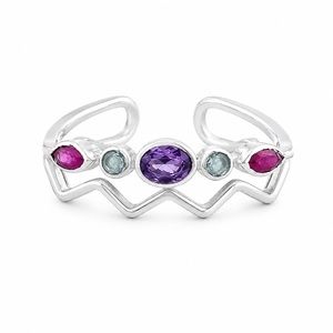 Handmade 925 Sterling Silver Double Band Wavy Adjustable Stackable Bohemian <b>Ring</b> Amethyst GIA Certified Heaven <b>Crafts</b> Fashion - Product Image 1
