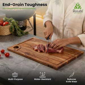 Acacia <b>Wooden</b> Chopping Board Rectangle 1.5 Cm Thick Anti Slip Single <b>Piece</b> Kitchen Cutting Block - Product Image 2