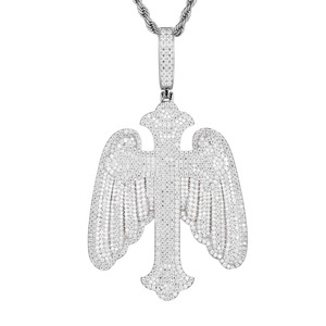 Colgante de Cruz con Alas de Ángel para Niños, Chapado en Oro sobre Plata 925, con Microincrustaciones de Moissanita, Estilo Hip-Hop, Europeo Americano, Personalizado - Product Image 4