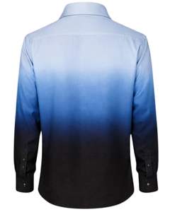 เสื้อเชิ้ตผู้ชายสีน้ำเงินอ่อนไล่เฉดสีดำ ผ้าฝ้ายพรีเมียม แขนยาว ติดกระดุม สวมใส่ได้ทั้งแบบลำลองและเป็นทางการ ผลิตตามสั่ง จำหน่ายส่ง - Product Image 2