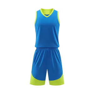 Ensemble de maillots de basket-ball bleu-vert personnalisés sans manches, col en V, polyester respirant, uniforme pour adultes unisexe - Product Image 3
