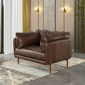 Luxury Brown Leather Single <b>Sofa</b> Chair Solid Wood Frame Modern Armchair <b>for</b> Living Room Office Hotel Furniture - Product Image 2