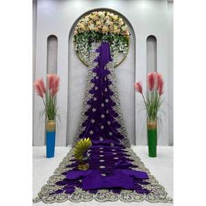 ผ้าซาตินแฟนซีสวมใส่กับชุดงานส่าหรีเสื้อเบลาส์แบบไม่มีตะเข็บสีม่วง - Product Image 3