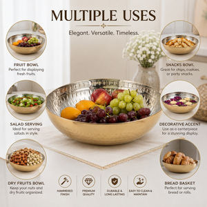 Gold Finish Decorative <b>Metal</b> Fruit Serving <b>Bowl</b> Tray for Home Dining Table Kitchen Restaurant - Product Image 4