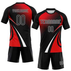 Conjunto de Uniforme de Voleibol Negro y Rojo de Moda, Diseño de Paneles Laterales Curvos, Transpirable, de Secado Rápido, Ropa Deportiva para Equipos, Fabricante OEM ODM - Product Image 1