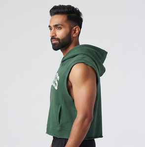 <b>Men</b> Oversize Sleeveless Hoodie <b>Crop</b> <b>Top</b> 100% Cotton Loose Fit Pullover <b>Crop</b> Hood <b>Men</b> Printed Workout Sleeveless <b>Crop</b> Hoodies - Product Image 5