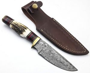 Couteau de chasse et de camping de haute qualité en acier Damas avec manche en cuir, lame de 5 pouces, tranchant, OEM - Product Image 3