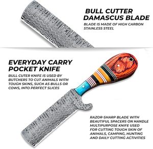 มีดล่าสัตว์ดามัสกัสทำมือ OEM ราคาประหยัด ขนาด 8 นิ้ว ใบมีดแบบ Fixed Blade ด้ามไม้ ฟูลแทงค์ คุณภาพระดับอุตสาหกรรม มีดคาวบอย - Product Image 4