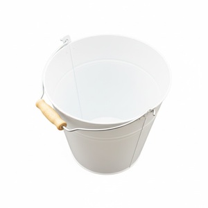 Cubo Galvanizado Blanco con Asa de Madera, Maceta para Jardín, para Flores y Plantas Verdes, Uso en Exteriores, Cubos Vintage - Product Image 1