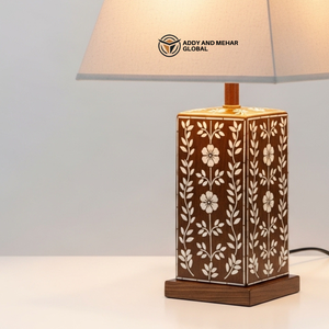 Lámpara de Mesa Artesanal con Incrustaciones de Hueso y Patrón Floral, Lámpara de Noche de Lujo con Mosaico, Arte Tradicional Indio, Decorativa para Escritorio - Product Image 5