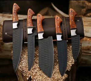 THEWIZ CRAFTS Ensemble de 5 couteaux de cuisine faits à la main en acier à haute teneur en carbone, manche en os, style traditionnel, finition polie - Product Image 1