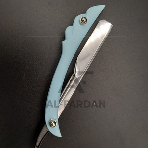 AL-FARDAN Custom Logo Men's <b>Single</b> <b>Blade</b> Straight <b>Razor</b> Sky Blue Stainless Steel <b>Blade</b> ABS Plastic Handle Non-Disposable Face - Product Image 4